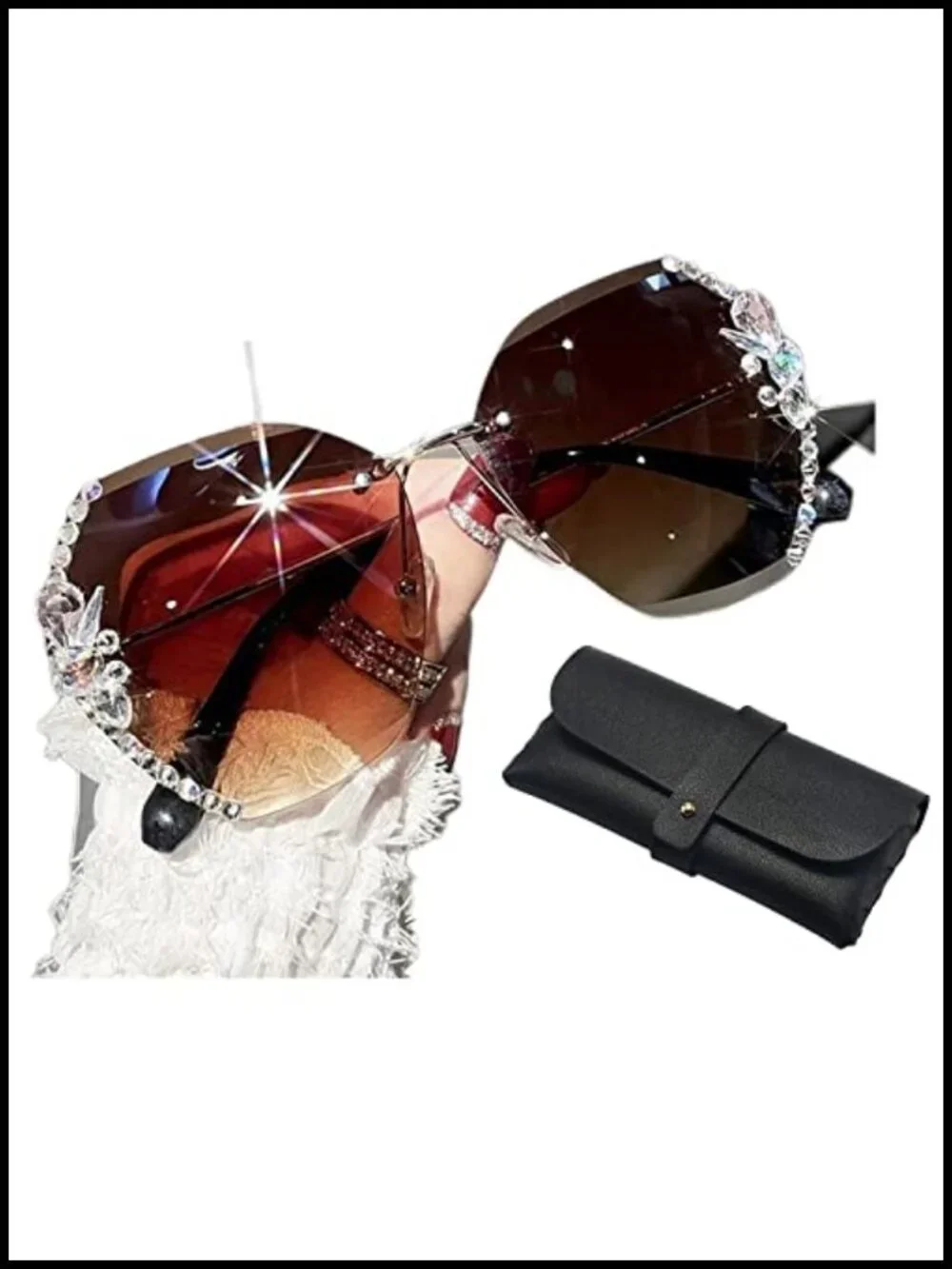 Rimless Diamond Sunglasses for Women UV Protection Driving